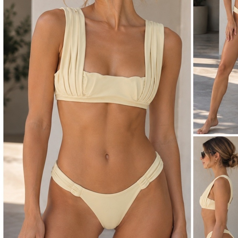 Riot Swim Bikini Set Size S M Yellow NEW Ruched Underwire Brazilian High Leg